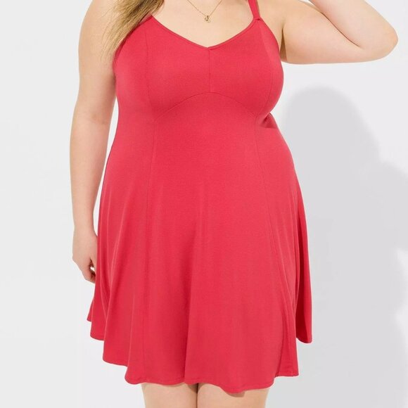 ❤NWT VINTAGE TORRID MINI TANK DRESS - VIVA MAGENTA RED - SUPER SOFT - PLUS SIZE - Picture 3 of 12